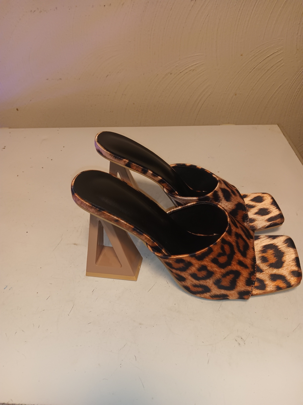 Leopard Print Slide Heels - Women